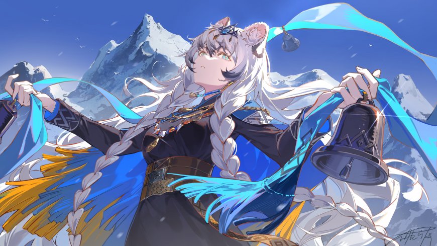 原神申鹤雪峰蓝绸少女动漫电脑壁纸
