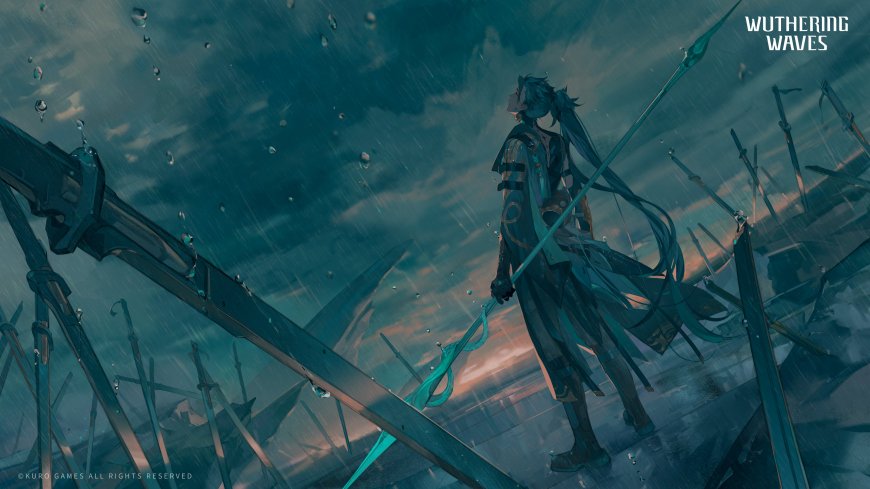 原神流浪者雨中持剑伫立青蓝暗调动漫电脑壁纸