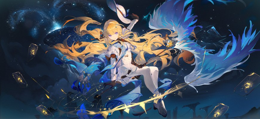 原神荧金发蓝翼星海飞舞蓝紫梦幻动漫电脑壁纸