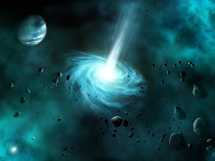 黑洞喷流星云旋涡蓝绿暗黑太空科幻电脑壁纸