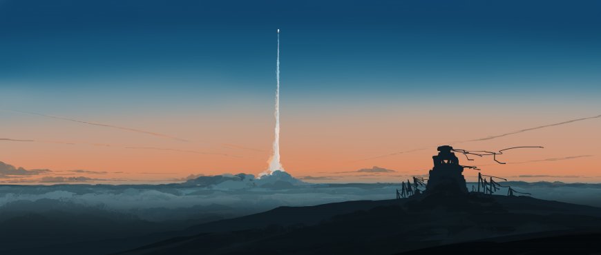 火箭升空划破天际橙蓝渐变太空科幻电脑壁纸
