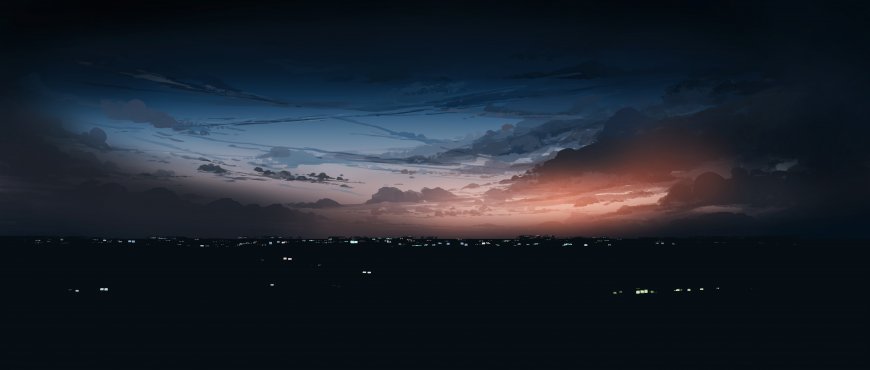 城市夜幕云层渐变橙蓝暗调风景电脑壁纸