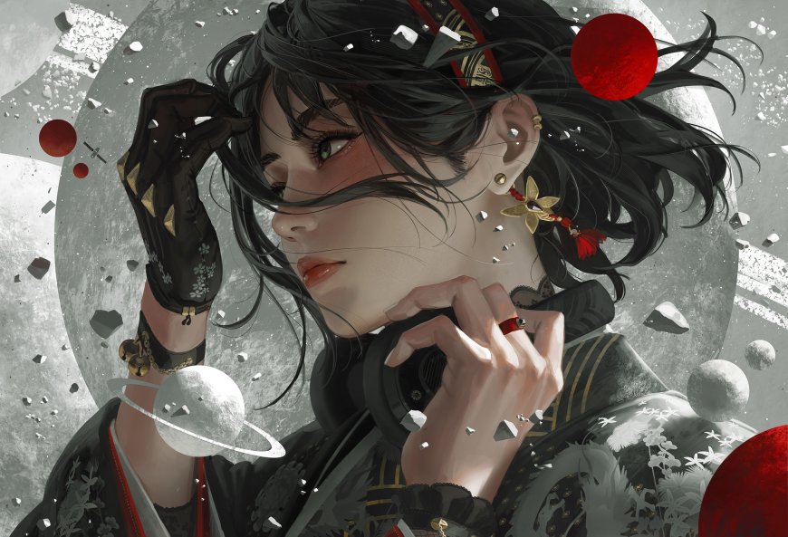 原神宵宫黑发红饰星穹背景暗银动漫电脑壁纸