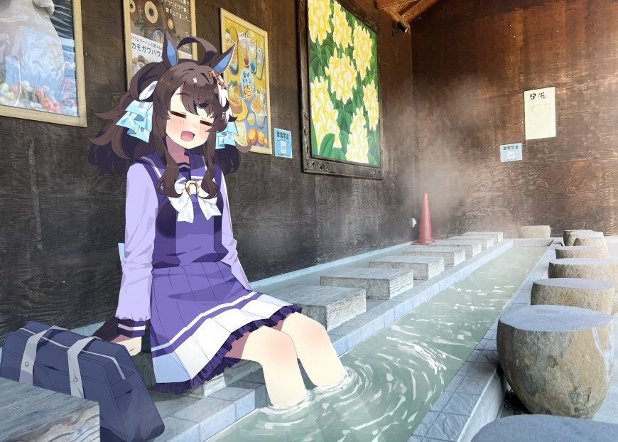 赛马娘目白麦昆温泉足浴紫裙少女动漫电脑壁纸