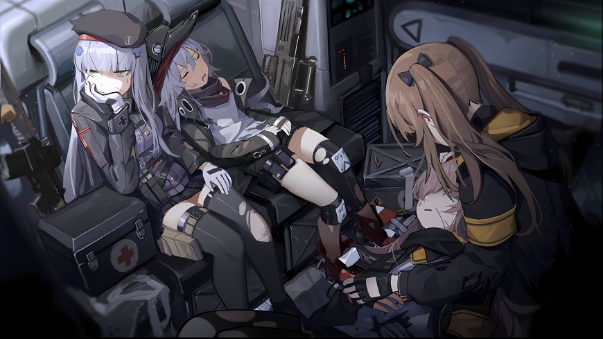 少女前线角色小队机舱休憩暗灰动漫电脑壁纸