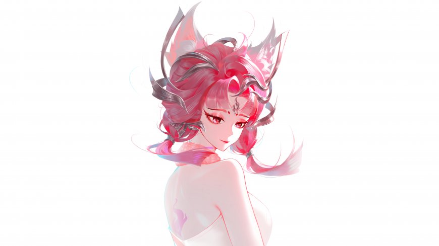 狐耳粉发少女侧身回眸粉紫动漫电脑壁纸