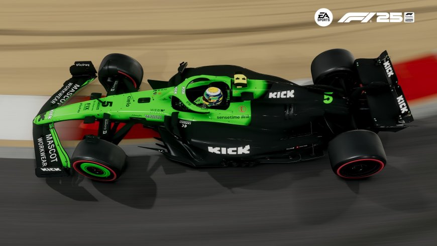 F1赛车绿色黑身红圈轮毂疾驰赛道动感汽车电脑壁纸