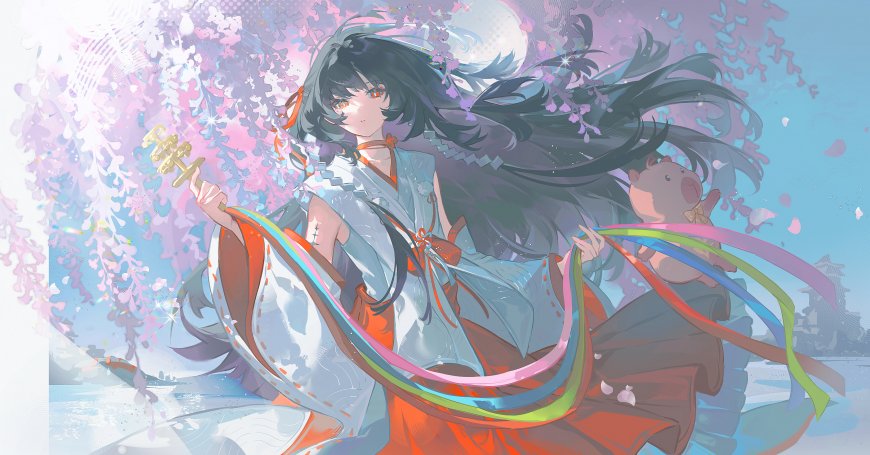 原神八重神子樱花飞舞粉紫动漫电脑壁纸