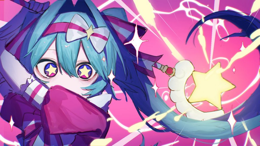 初音未来星瞳魔法杖粉紫动漫电脑壁纸