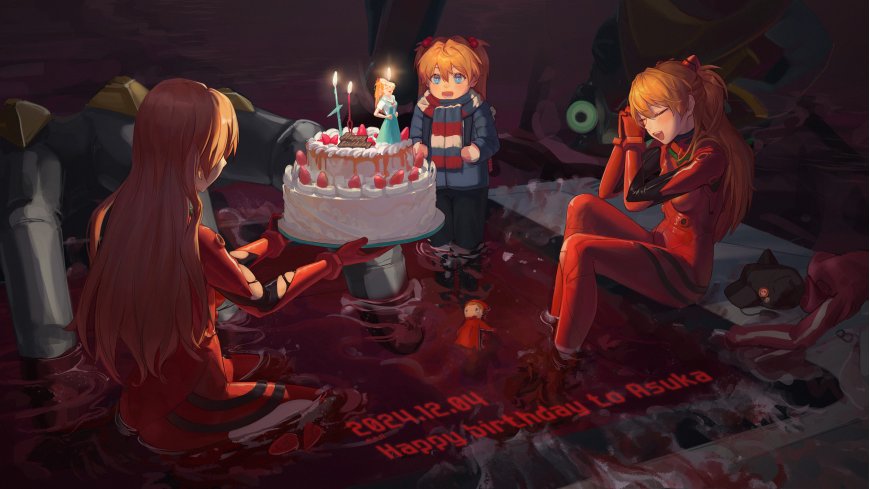 新世纪福音战士明日香生日庆祝场景暗红动漫电脑壁纸