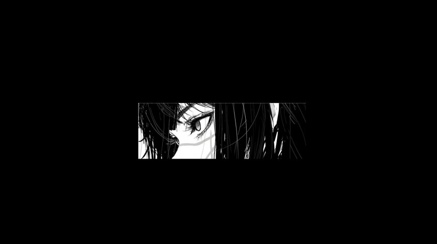 黑发少女锐利眼神黑白高对比动漫电脑壁纸
