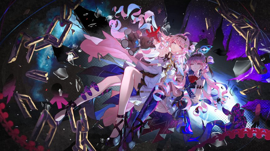 崩坏3爱莉希雅双人粉发破碎星空锁链环绕华丽动漫电脑壁纸