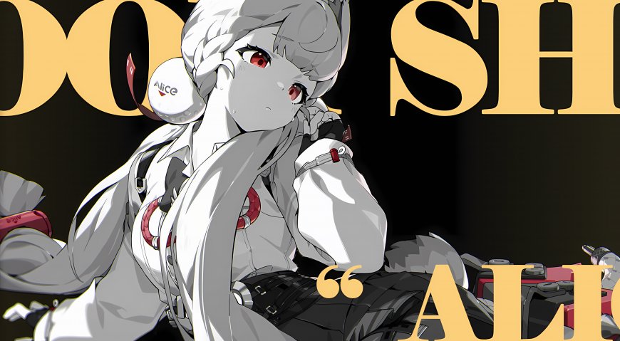 银发红瞳少女侧坐沉思灰白暗金动漫电脑壁纸