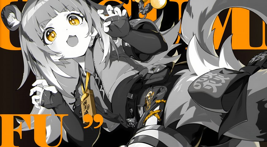 绝区零橘福福银发虎耳金瞳黑制服元气萌系少女动漫电脑壁纸