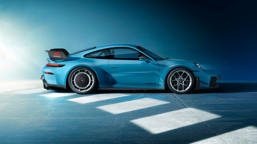 保时捷911GT3RS曼瑟改装蓝黑跑车侧影冷蓝汽车电脑壁纸