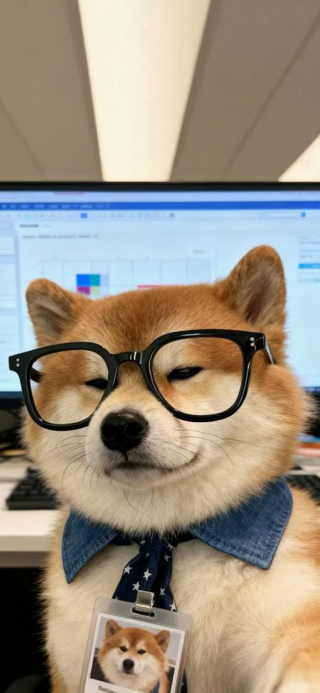 柴犬戴黑框眼镜系星纹领带穿牛仔领萌宠手机壁纸