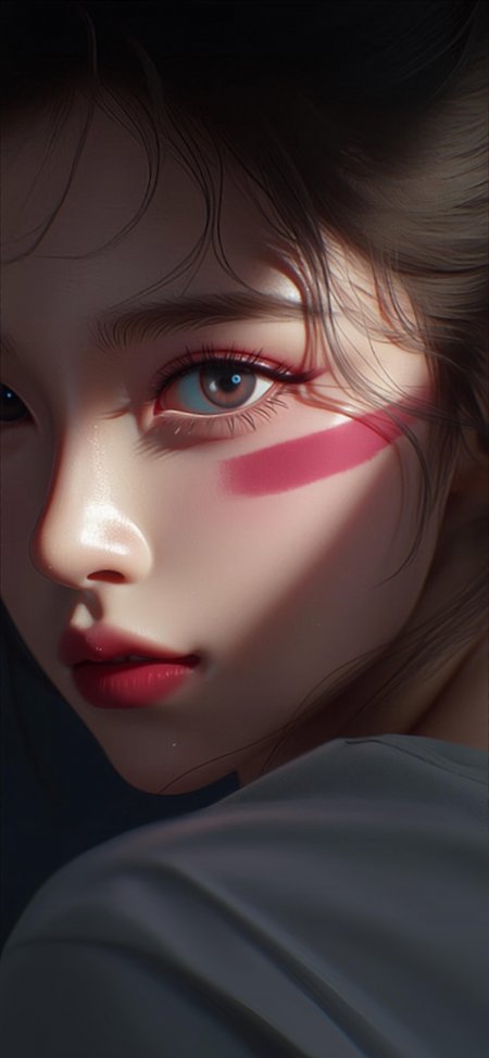 动漫少女蓝瞳红颊光影细腻粉紫人物摄影手机壁纸