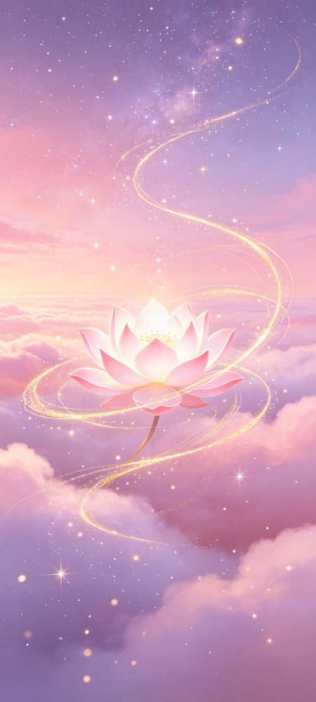 粉色莲花绽放云海星辉梦幻粉紫唯美手机壁纸