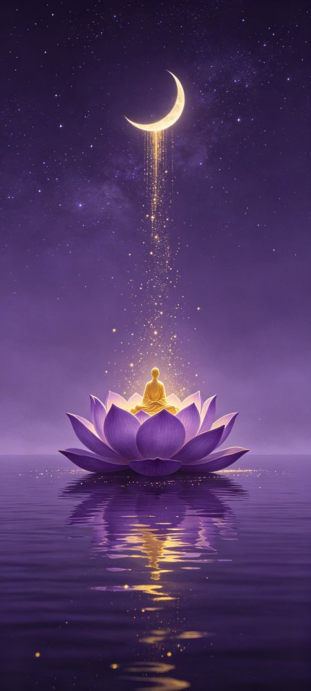紫莲佛像月光洒落星河静谧唯美手机壁纸