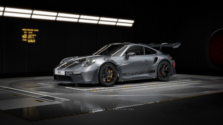 保时捷911GT3RS银灰车身黑黄轮毂赛道风汽车电脑壁纸