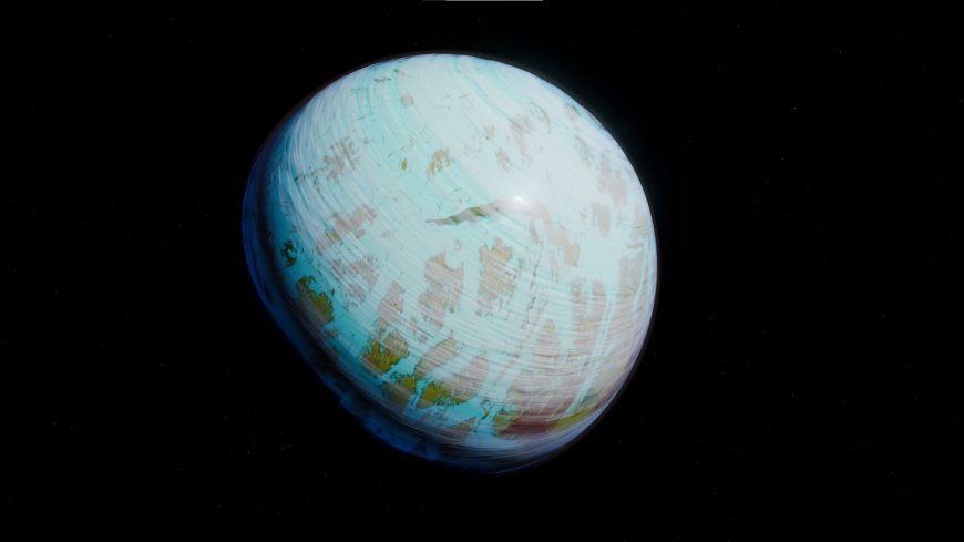 冰蓝条纹星球悬浮深空暗蓝太空科幻电脑壁纸