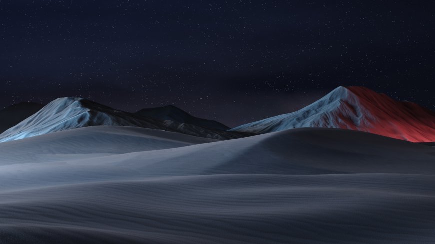 星空下的沙丘与红光山峰暗蓝科幻电脑壁纸