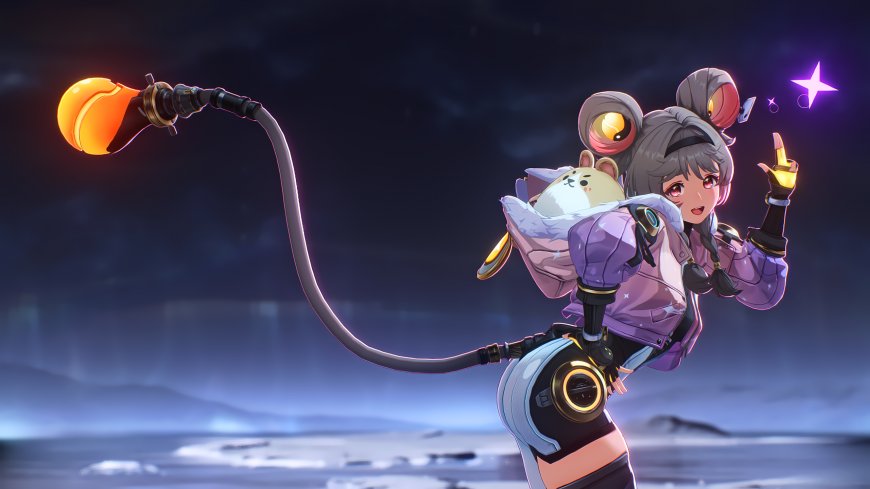 绝区零安比鼠耳少女持发光武器夜空雪地动漫电脑壁纸