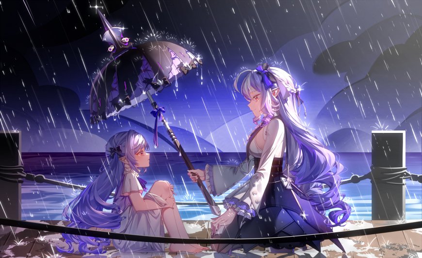 绝区零薇薇安雨夜双少女撑伞码头动漫电脑壁纸