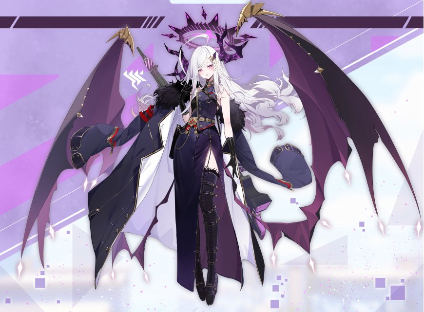 碧蓝档案空崎日奈白发恶魔翅膀军装动漫电脑壁纸