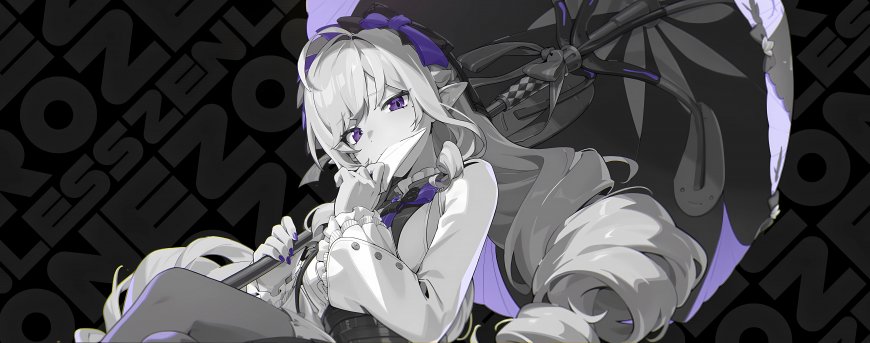 绝区零薇薇安银发紫瞳少女撑伞字母背景酷飒动漫电脑壁纸