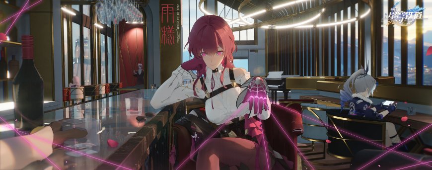 崩坏星穹铁道卡芙卡酒吧沙发坐姿紫线特效动漫电脑壁纸
