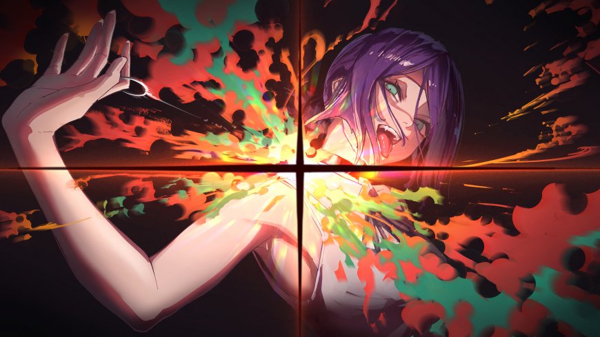 电锯人蕾塞紫发少女火焰爆炸特效动漫电脑壁纸