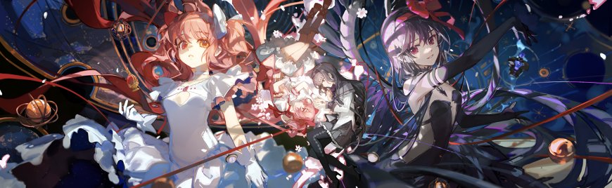 魔法少女小圆晓美焰与鹿目圆华丽战斗紫蓝梦幻动漫电脑壁纸