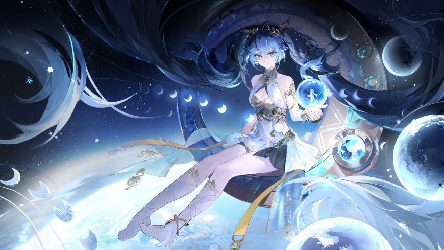 鸣潮尤诺蓝发双马尾少女星空水晶球动漫电脑壁纸