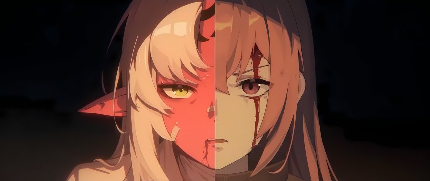 双面精灵少女红金异瞳血泪暗黑动漫电脑壁纸