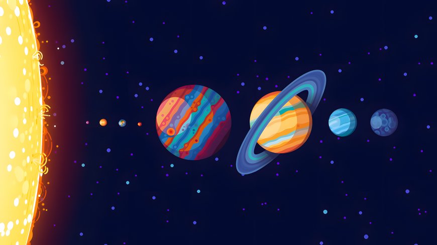 太阳系八大行星彩色插画深蓝星空太空科幻电脑壁纸