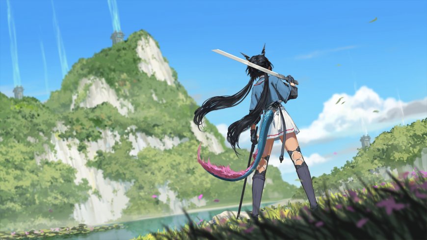 明日方舟少女持剑青山绿水背影游戏人物电脑壁纸