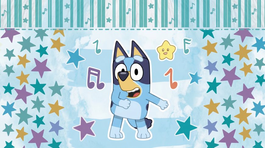 布鲁伊蓝狗唱歌跳舞彩色星星音符动漫电脑壁纸