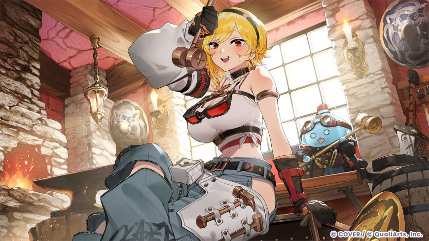 Hololive星街彗星金发少女铁匠铺举锤锻造动漫电脑壁纸