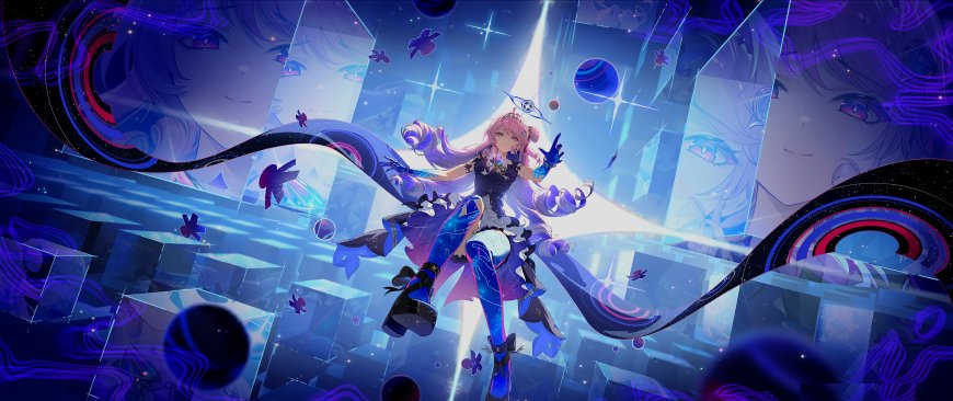 鸣潮长离粉发少女星空几何背景华丽立绘动漫电脑壁纸