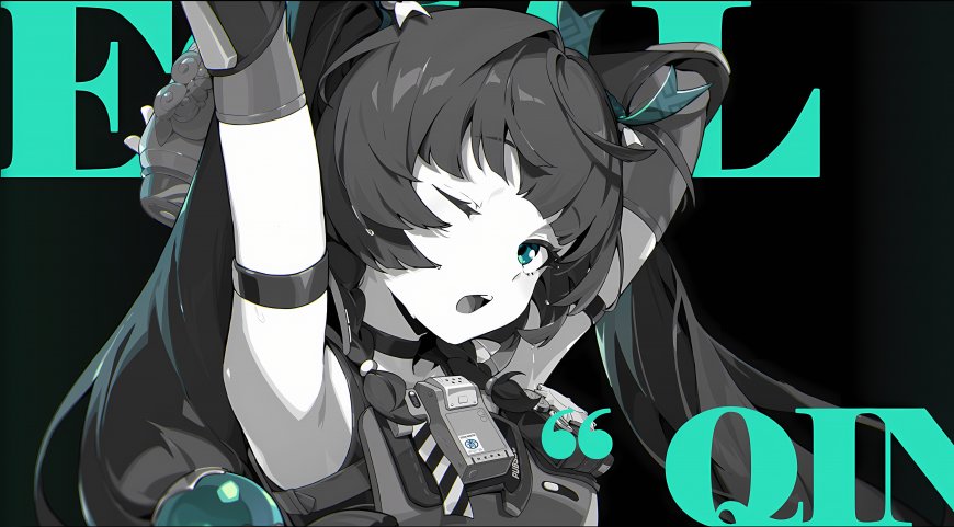 绝区零青衣黑发双马尾少女举臂活力姿势动漫电脑壁纸