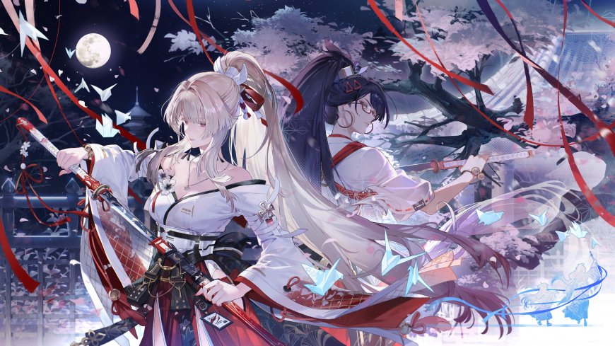 鸣潮绯雪与穗穗持刀月夜樱花动漫电脑壁纸