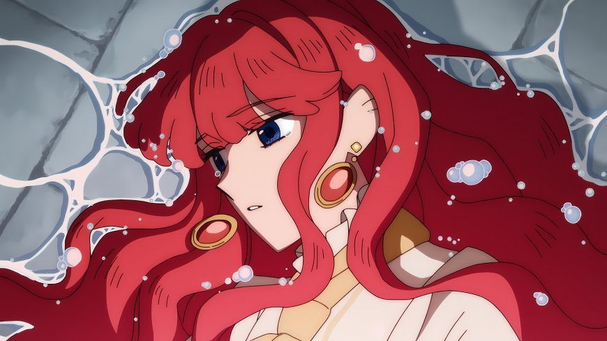 红发蓝眼少女水中漂浮气泡环绕粉紫动漫电脑壁纸