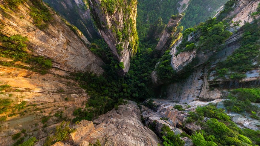 张家界天子山峰林奇观翠绿苍岩自然风景电脑壁纸