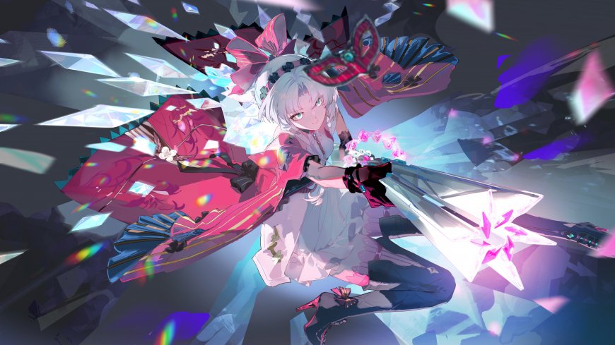 系列卡莲卡奥斯白发少女持晶刃武器粉紫幻彩动漫电脑壁纸