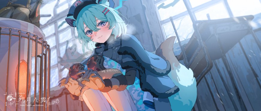 崩坏星穹铁道银狼蓝发少女抱猫微笑蓝灰调动漫电脑壁纸