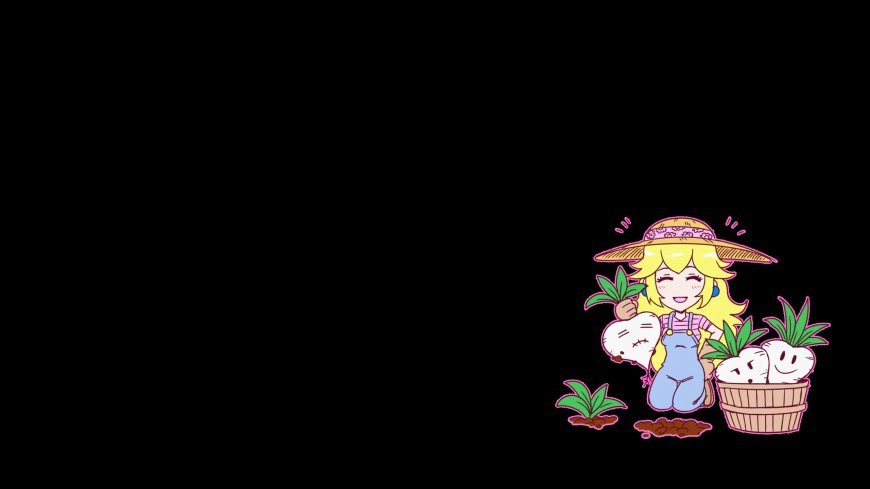 超级马里奥碧奇公主戴草帽采萝卜粉紫动漫电脑壁纸