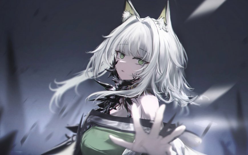 银发猫耳绿眼少女暗黑荆棘风格动漫电脑壁纸