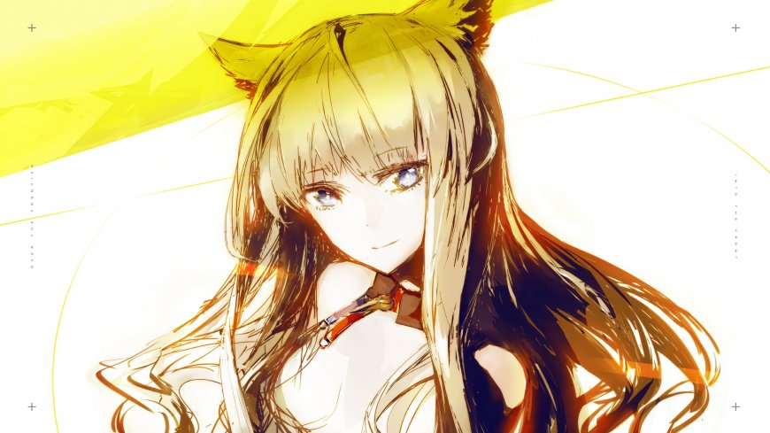 金发猫耳少女蓝眸微笑暖黄动漫电脑壁纸