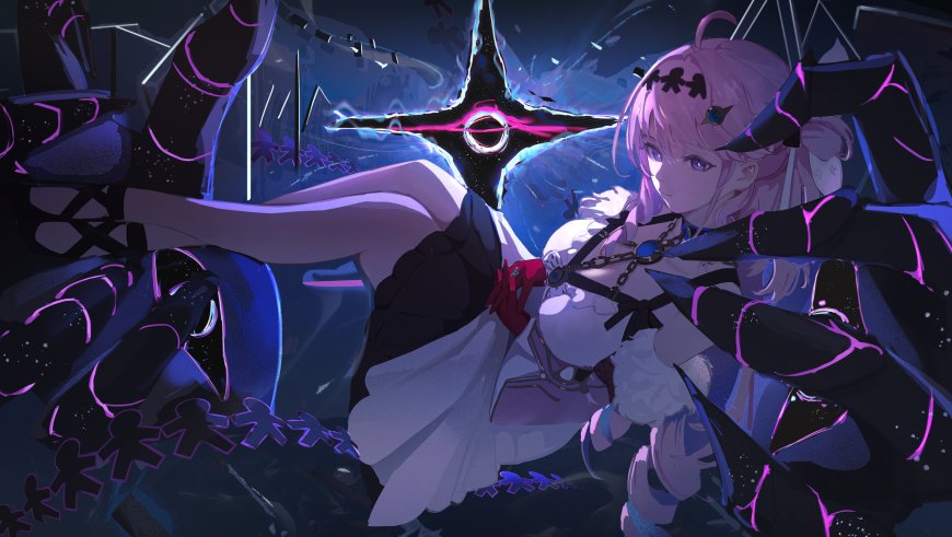 战双帕弥什粉发恶魔角少女暗黑风动漫电脑壁纸